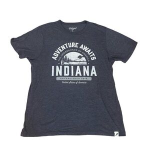 ❤️Unwind by League Men’s Graphic T-shirt Heathered Navy Indiana Travel Sz Large